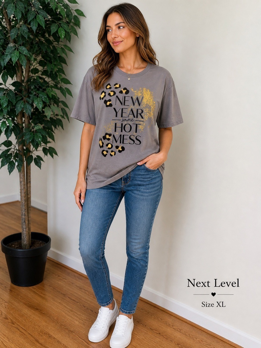 Next Level “New Year Same Hot Mess” Graphic Tee Size XL
